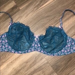 Blue and purple flower unlined bra
